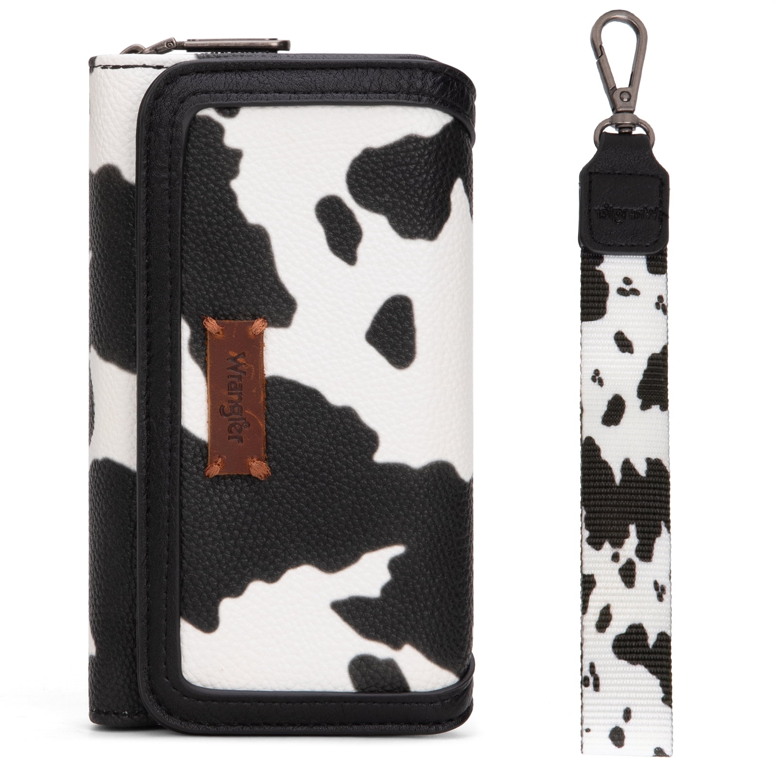 Wrangler Wallet Purse for Women Minimalist Wristlet Wallet with RFID Blocking Credit Card Holder, Cow Black