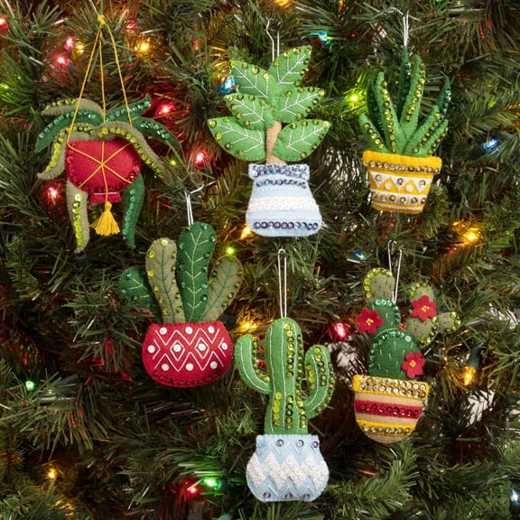 Bucilla Holiday Houseplants 6 Count Felt and Sequin Ornament Kit