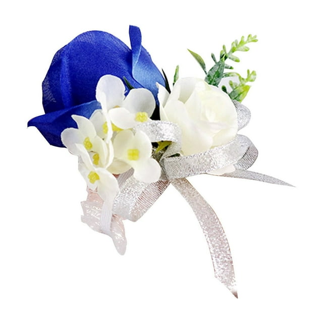Flor de muñeca azul y corsage, decoración de fiesta de corsage, corsage de rosa, conjunto de pulsera de corsage de flores de muñeca para fiesta de graduación de aniversario de boda