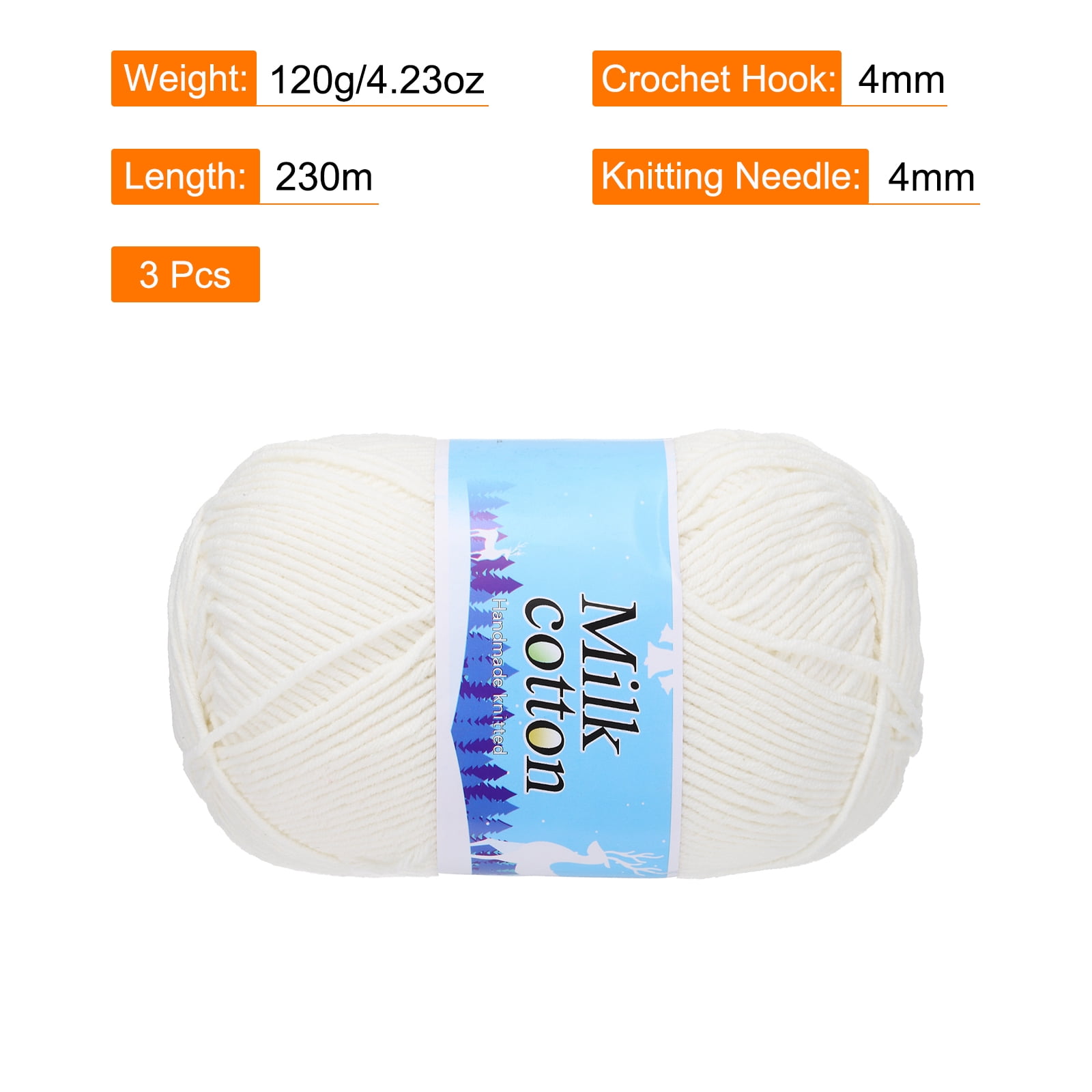 Uxcell 60% Cotton and 40% Acrylic Knitting Yarn-3 Skeins/3×252yard/3×4.23oz/Light Beige