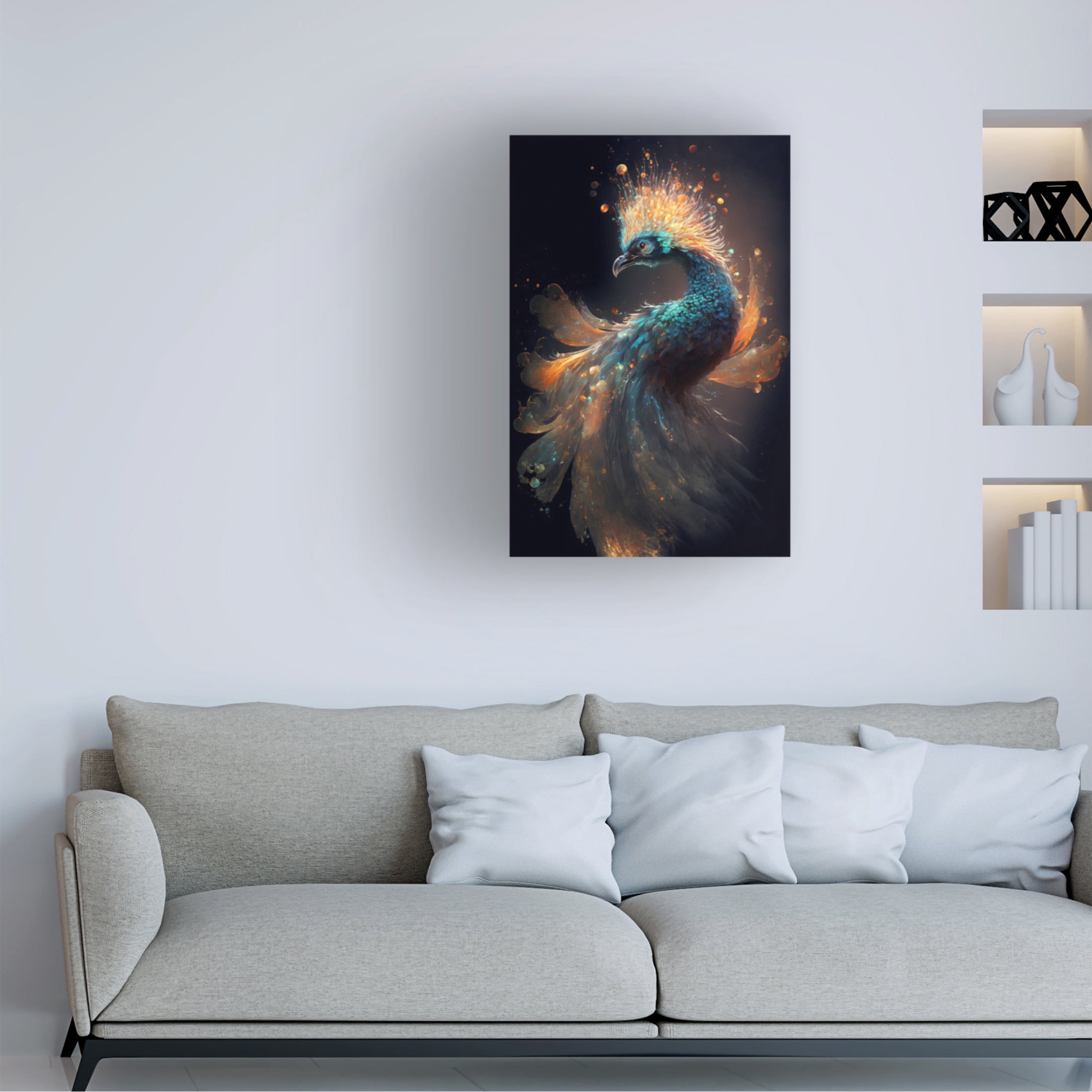 Canvas Wall Art - Ray Heere 'Proud Peacocks 24' Wall Art for Living Room, Bedroom, or Office Décor by Trademark Fine Art - 16 x 24 Inches