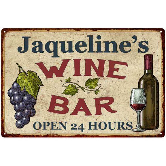 Jaqueline's Rustic Wine Bar Sign Wall Decor Kitchen Gift 12 x 18 Matte Finish Metal 112180056970