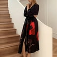 thumbnail image 5 of Defitshape Women's Silk Japanese Robe Summer Floral Bathrobe Luxury Maternity Satin Sleepwear Long Kimono Robe Soft Loungewear Red Black One Size, 5 of 5