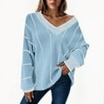 thumbnail image 2 of GEWSEY Womens Oversized Striped Tunic Sweaters Casual V Neck Long Sleeve Color Block Knit Pullover Jumper Tops (Sky Blue, XL), 2 of 5
