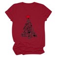 thumbnail image 1 of T-shirt Décontracté pour Femmes à Col Rond et Manches Courtes avec Imprimé de Sapin de Noël, 1 of 9