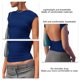 thumbnail image 3 of Camiseta ajustada sin espalda,Camiseta sin espalda y manga corta recortada sin espalda para mujer Camiseta con espalda abierta Rendimiento sólido, 3 of 5