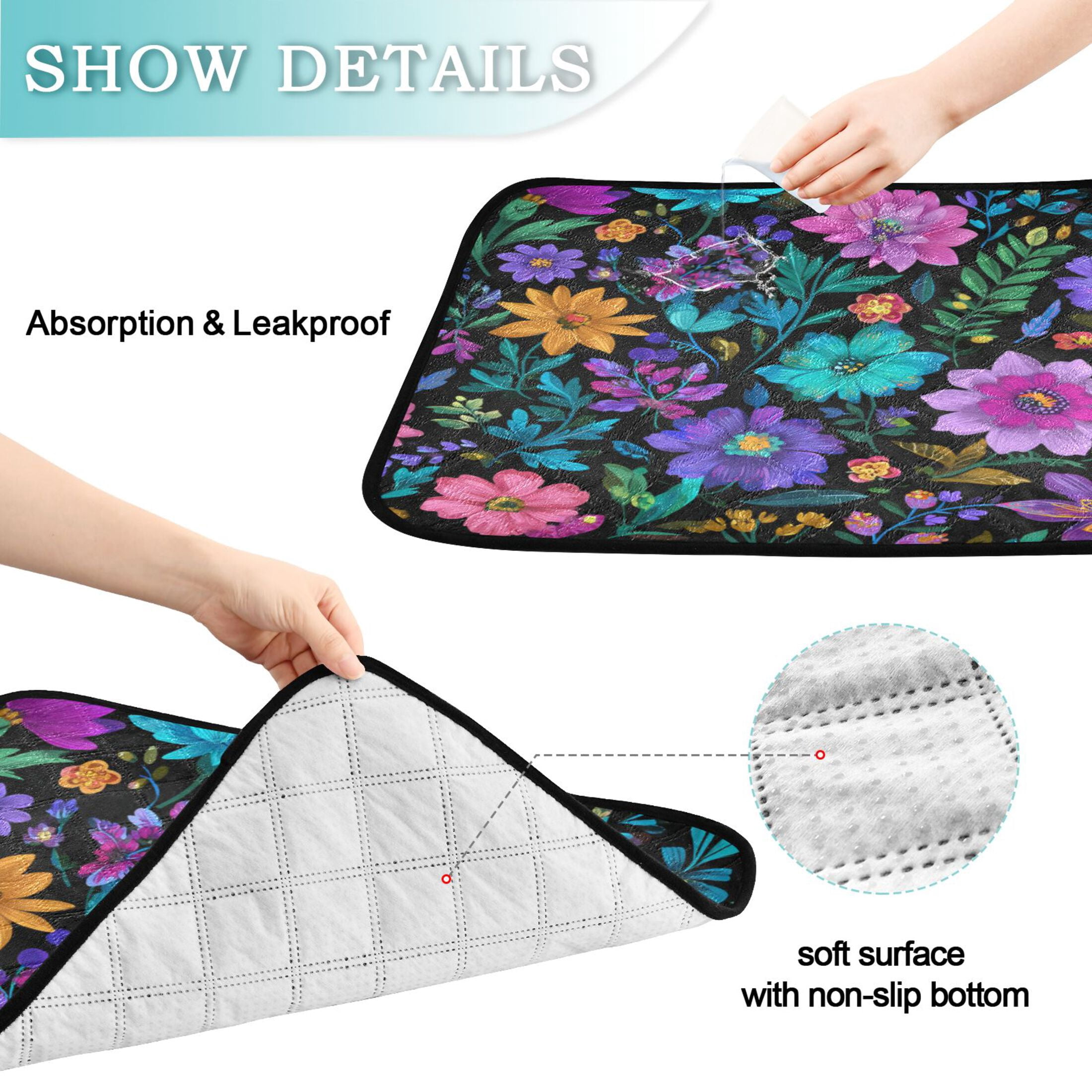 Washable Pet Pee Pads with Super Absorbent Reusable Training Pads for Dogs & Cats Colorful Flowers and Vines