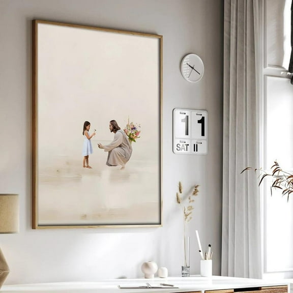 Jesus And Little Girl Art Inspirational Faith Poster Home Decor, 8x12 UNFRAMED