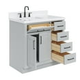 thumbnail image 6 of ARIEL Hepburn 36" Grey Bathroom Vanity, 1.5" Edge Carrara Quartz Countertop & Splash, Left Rectangular Sink, 2 Soft Closing Doors, 5 Full Extension Dovetail Drawers, Toe Kick, Matte Black, 6 of 10