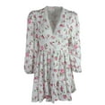 thumbnail image 3 of xiaxaixu Robes Mini pour Femmes, Imprimé Floral Été Manches Longues Col en V Profond Taille Haute Robe Trapèze, 3 of 5