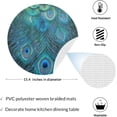 thumbnail image 2 of GZHJMY Round Braided Placemats Set of 6 Blue Peacock Feathers Round PVC Woven Place Mats Indoor Washable for Kitchen Dining Tables 15 inch Heat Resistant Round Table Mats, 2 of 5