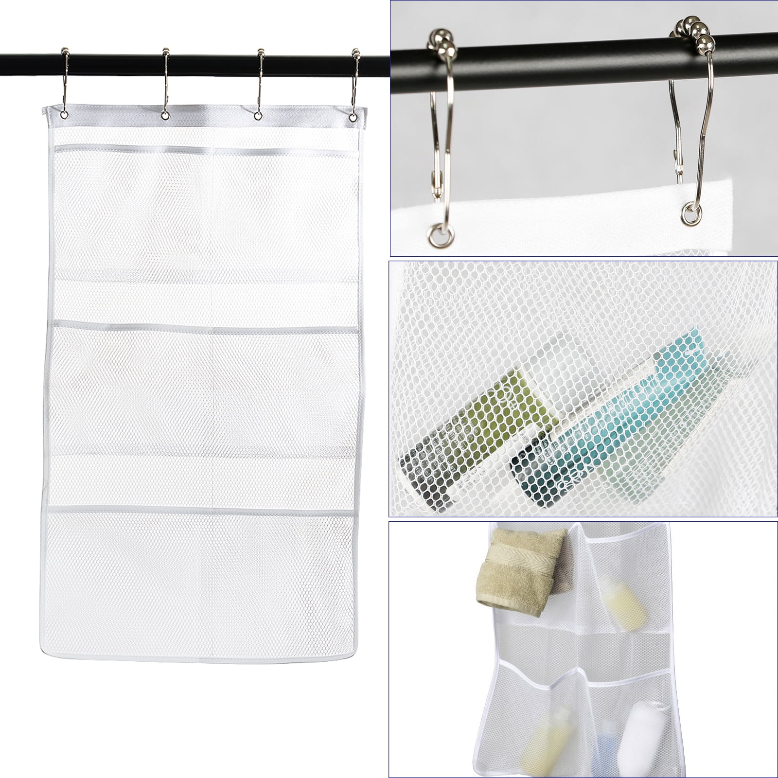 Mesh Shower Organizer Hanging Mesh Pockets Bathroom Caddy 6 Pockets