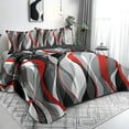 thumbnail image 2 of Classic Line Pattern Bedding Quilt King Size Modern Grey Red and Black Stripe Quilt with 2 Shams, Gray and Red Comforter Sets Lightweight Breathable Bedspreads , 96''x106'', 2 of 7