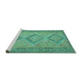 thumbnail image 2 of Ahgly Company Machine Washable Indoor Rectangle Oriental Turquoise Blue Traditional Area Rugs, 2' x 5', 2 of 4