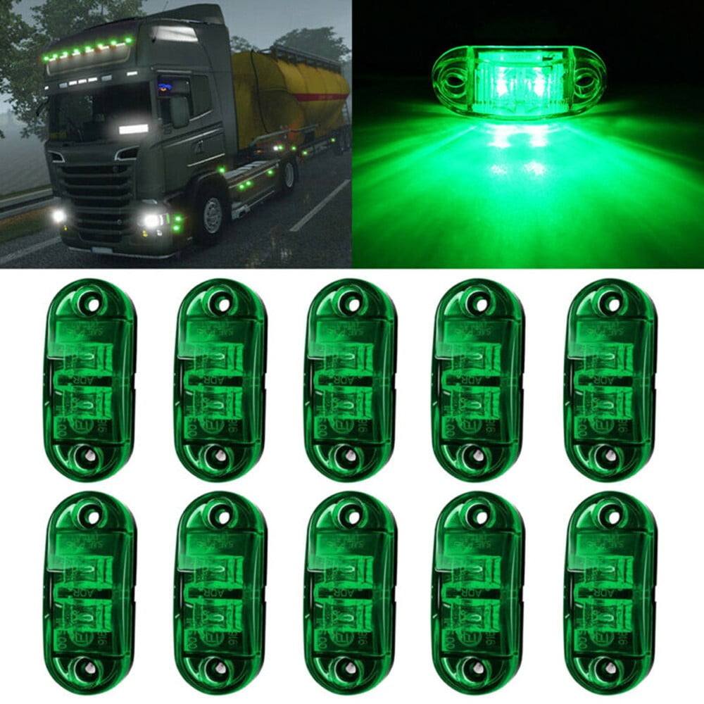 2X Green LED Clearance Side Marker Running DRL Truck Trailer Light Sealed 12-24V