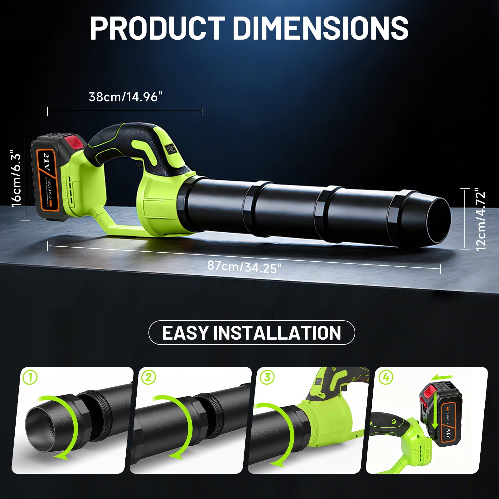 Leaf Blower Cordless, 2 x 4000mAh Batteries & Fast Charger Set, Variable Speed Mode, Lightweight Handheld Electric Leaf Blower for Lawn Care, Yard, Garden, Patio & Outdoor Cleanup