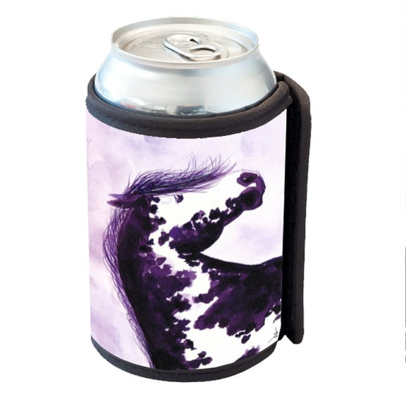 KuzmarK Insulated Drink Can Cooler Hugger - Purple Pinto Mustang Abstract Horse Art by Denise Every