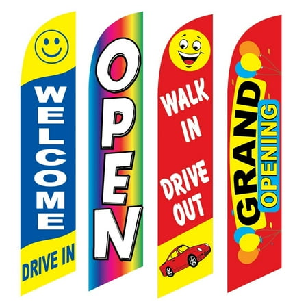 4 Advertising Swooper Flags Welcome Drive In Open Walk In Drive Out Grand Opening