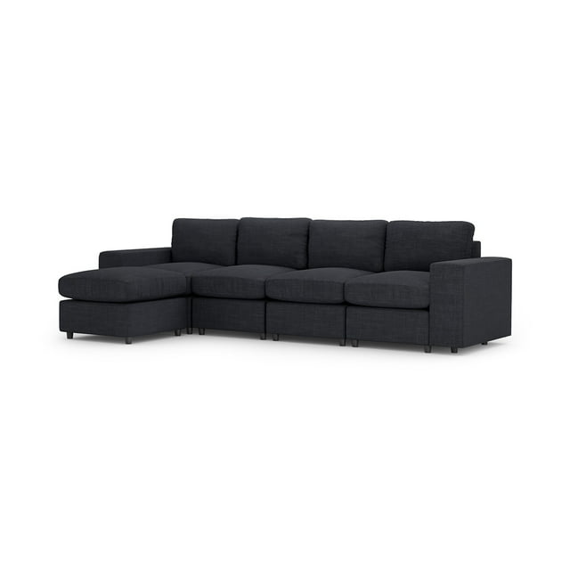 Sofá Seccional Modular Adapti 4 Plazas Reposabrazo Ancho + Otomano Gris Carbón
