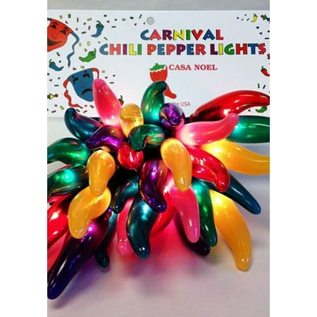 Turquoise Lighting Casa Noel Carnival Chili Pepper Lights String of 35 Red, Green, Yellow, Pink, and Turquoise Party Lights ()