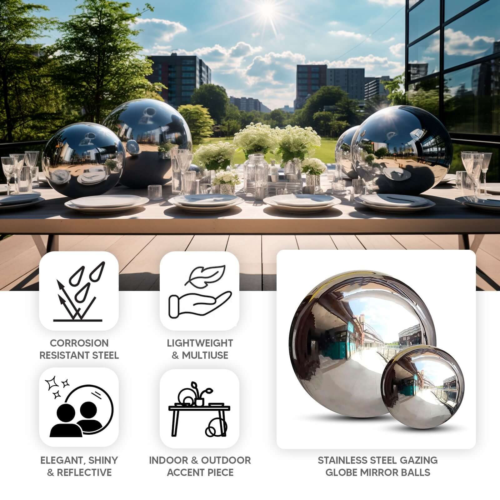 Efavormart Silver Stainless Steel Gazing Globe Mirror Ball, Reflective Shiny Hollow Garden Spheres - 16"