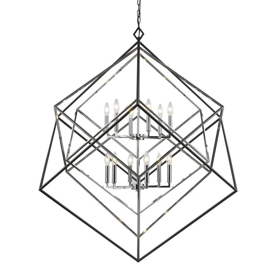 Z-Lite Euclid 12-Light Chandelier, Chrome and Matte Black
