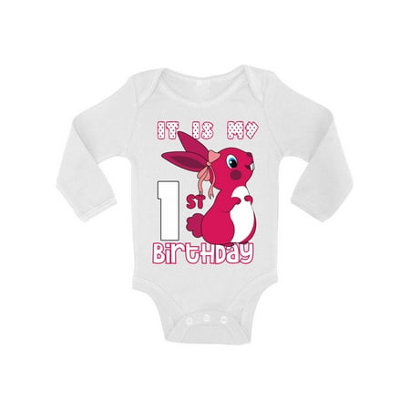 

Awkward Styles It is My 1st Birthday Bodysuit Pink Bunny Baby Romper Birthday Girl Top