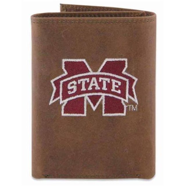 ZeppelinProducts MSSU-IWE2-CRZH-LBR Mississippi State Trifold Embroidered Leather Wallet