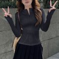 thumbnail image 7 of Wutalume Women's Slim Fit Stand Collar Nylon Sun Jacket Long Sleeve Lightweight Cardigan for Yoga Fitness Running Outdoor Sports,Black L, 7 of 7