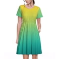 thumbnail image 1 of Fotbe Teal To Yellow Gradient Vestido Largo de Moda para Mujer, Vestido Tipo Camiseta con Manga Corta y Estilo Casual a Rayas y Bloques de Color, 1 of 6