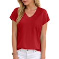 thumbnail image 2 of vigerkar Womens Summer Tops Short Sleeve Shirts for Women V Neck Basic Fashion Clothes With Pocket Red, S, 2 of 9