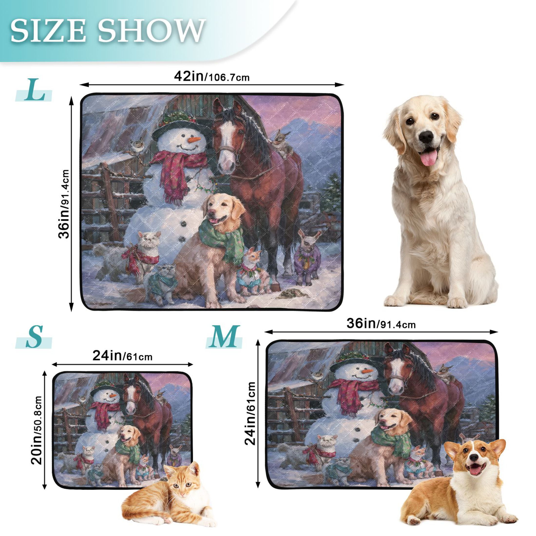 Qxltty Farm Snowman Cat litter Pads Pet Set of 3 Diaper Mats Center Anti-leakage Layer Absorbent Soft and Comfortable