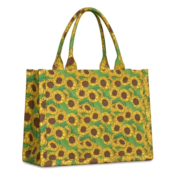 Large Capacity Tote Bag,Green Sunflower Leaf Pattern Handbag Fashion Luxury Tote Bag,15.7"x13"x 5.1" Inches,Laptop Compatible