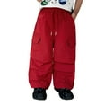thumbnail image 1 of WEIYLL Pantalon pour Garçons Parachute Jambe Grand Rétro Couleur Unie Jogging Hop Danse Mode Urbaine Poches Rouge Melon D\'eau Sortie Automne Bas Taille 2-3 Ans, 1 of 5