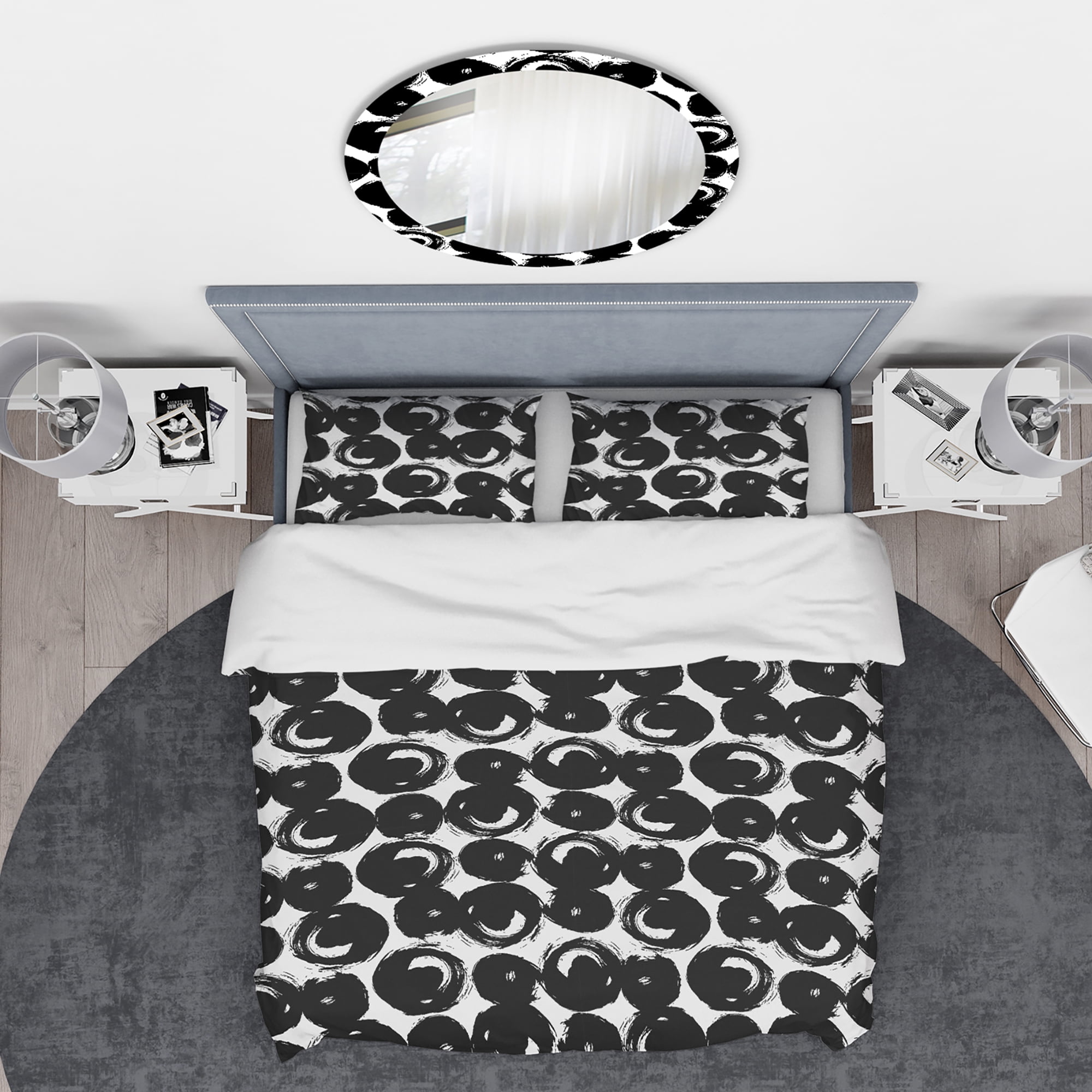 Designart 'Hand Painted Black Circles on White Background' Modern & Contemporary Duvet Cover Set