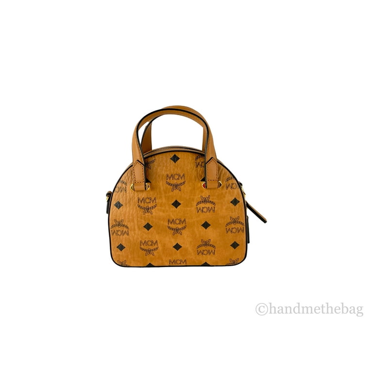 バッグ・カバンその他 MCM Woman Mini bag Camel MWHESAC01 CO MCM Signature Cognac Diamond Logo Leather Mini Round Top