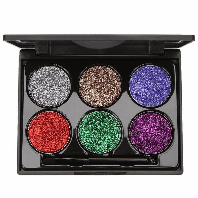 JENIKR Colorful Scallion Powder Eye Shadow Pearlescent Glitter Powder Sequins Super Flash Flash Stage Eye Makeup with Brush 6 Colors / Box Eyeshadow B
