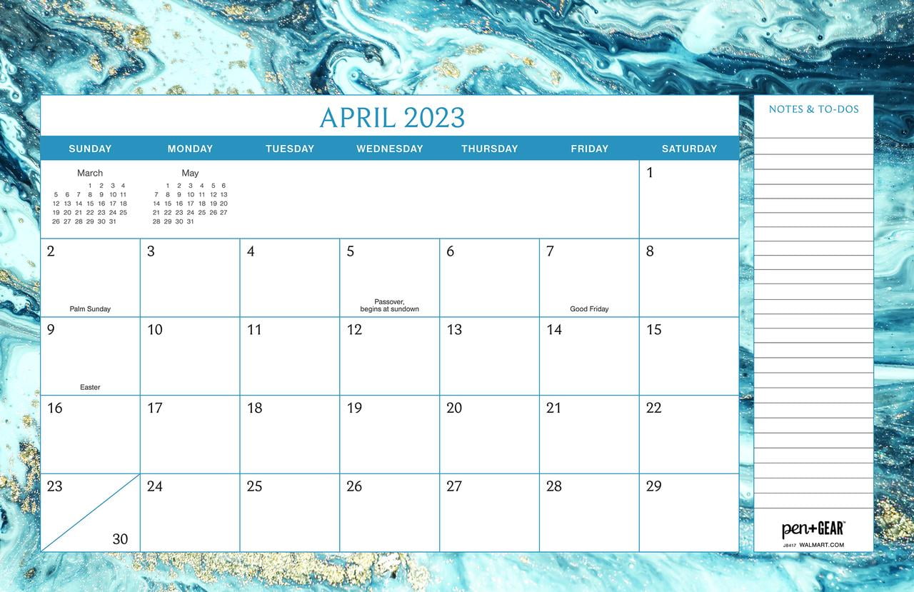 2023-12 Month Deskpad- Marble Border design Border-11x17 Tear off sheet calendar- by Pen + Gear