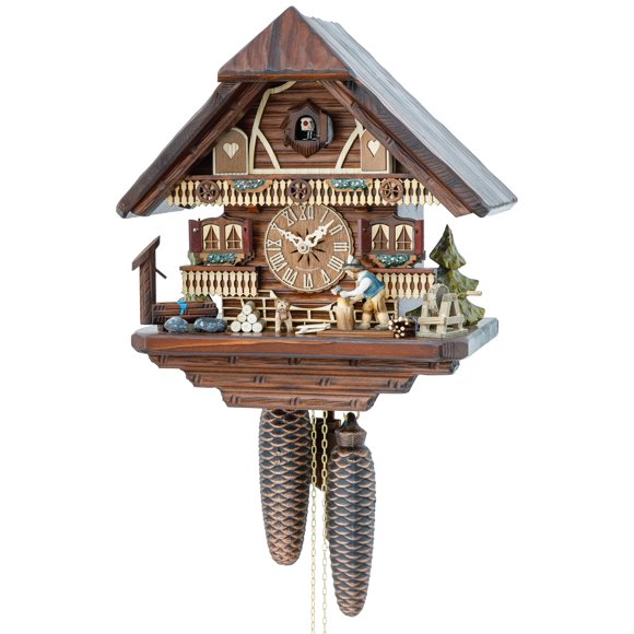 Cuckoo Clock Black Forest house with moving wood chopper