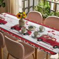 thumbnail image 3 of Valentine's Day Table Cloths for 8 Foot Rectangle Tables, Vintage Red Truck Love Heart Roses Romantic Patio Waterproof Elastic Fitted Tablecloths, Washable Rectangular Table Cover for Camping, 3 of 8