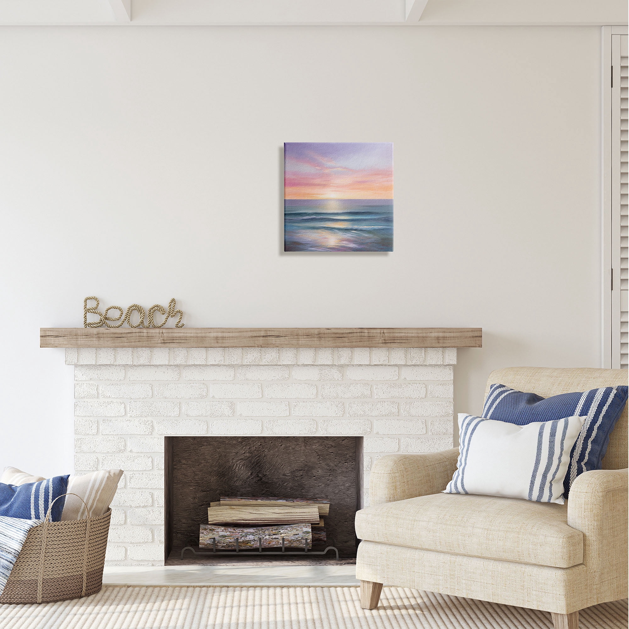 Stupell Industries Ocean Sunrise Painting Nature Painting Gallery Wrapped Canvas Print Wall Art, 17 x 17