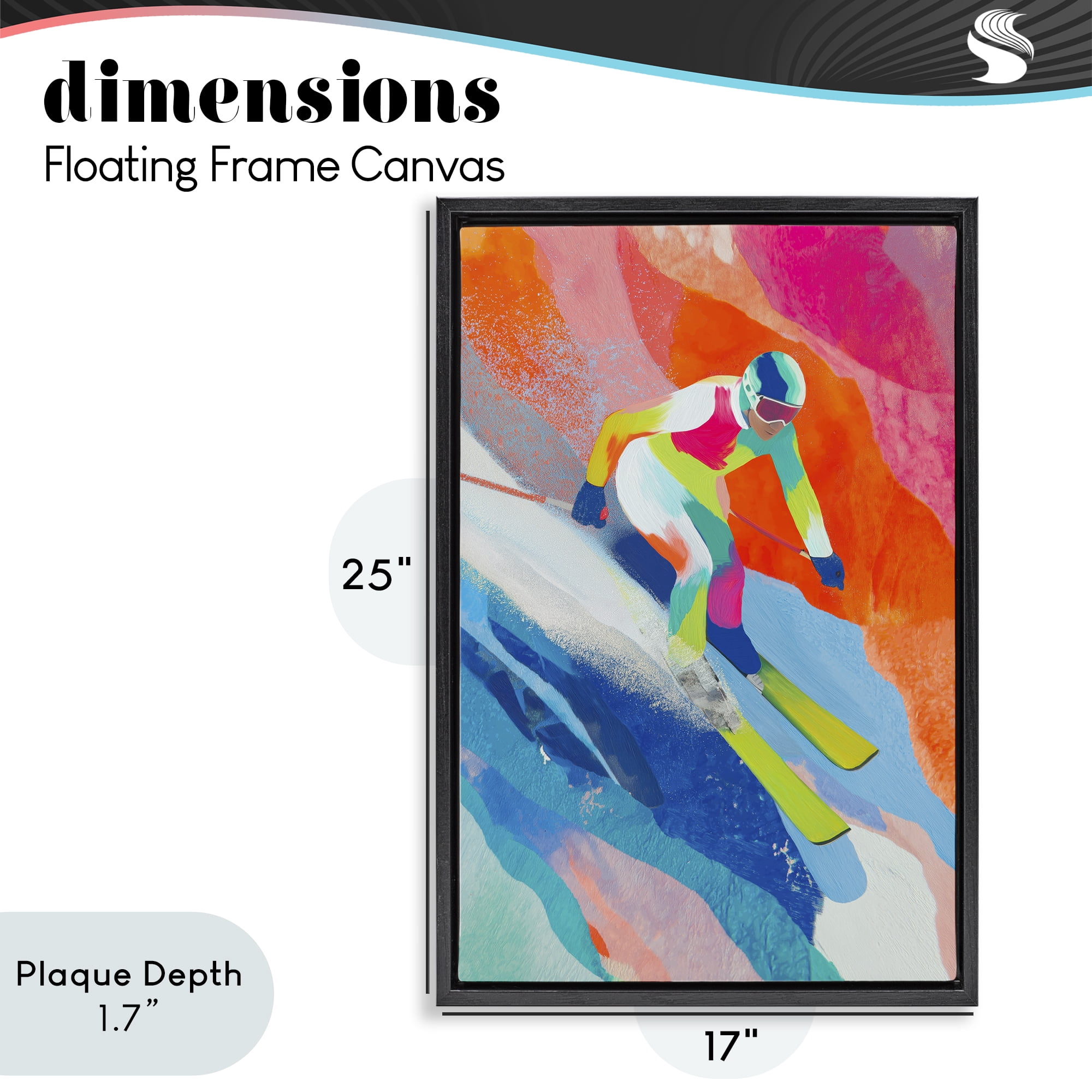 Stupell Industries Skiing Down Neon Slopes Black Framed Floater Canvas Wall Art, design by Chromatic Storm Studio