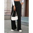 thumbnail image 4 of Womens Casual Wide Leg Loose Fall Drawstring Elastic High Waisted Athletic Joggers with Pockets Black S, 4 of 8