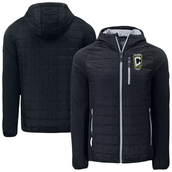 Men's-Cutter & Buck  Black Columbus Crew Rainier Primaloft Eco Raglan Full-Zip Hybrid Jacket