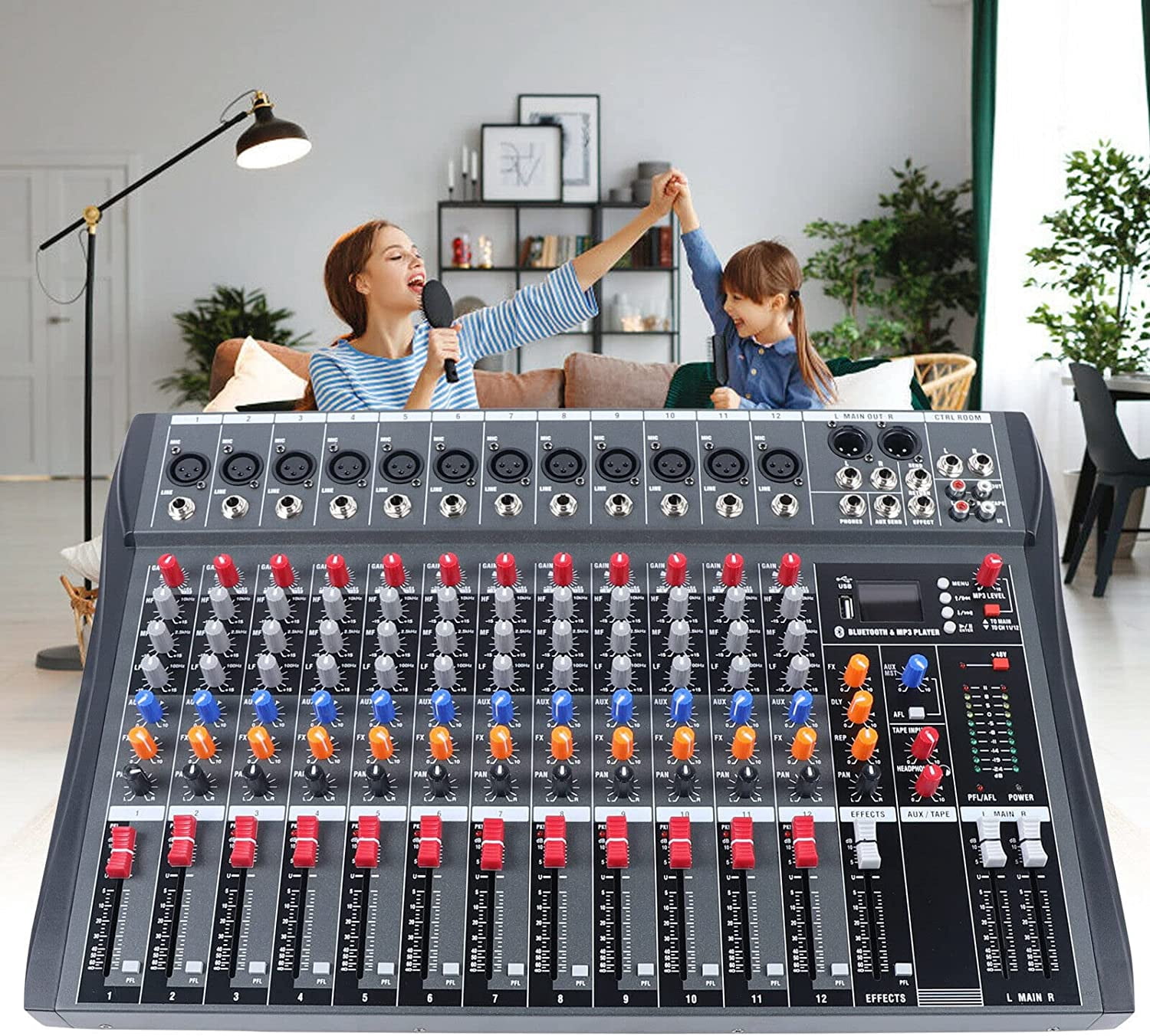 FETCOI 12 Channel Mixing Console Mixer Studio Live Stereo Sound Effect Bluetooth USB