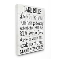 Stupell Industries Motivational Lake Rules Sign Text Styles Black White Canvas Wall Art Design by Daphne Polselli, 16" x 20"