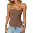 thumbnail image 2 of Going Out Tube Tops for Women 2025 Trendy Summer Off Shoulder Backless Cute Shirts Vacation Dark Brown S, 2 of 9