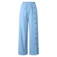 thumbnail image 4 of Side Button Wide Leg Pants for Women Cotton Linen Blend Elastic Waist Pockets Casual Trousers 2026 Trendy Fashion Wear for Daily and Casual Outings, 4 of 6