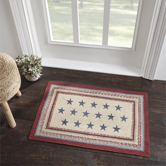 VHC Brands Celebration Braided Jute Rug,, Door Mat, Rectangle, Red Creme Blue, 24x36