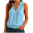thumbnail image 2 of ClodeEU Women's Lapel Collar V Neck Sleeveless Button Down Blouse,Casual Loose Shirt With Stretch Hem Sky Blue,Women's Plus XXXL, 2 of 7